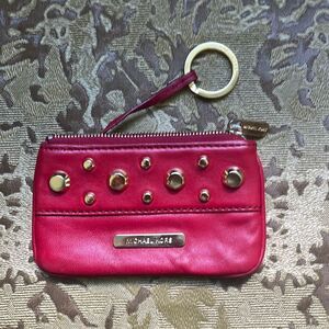 Michael Kors Red Leather Studded Mini Wallet with Keychain